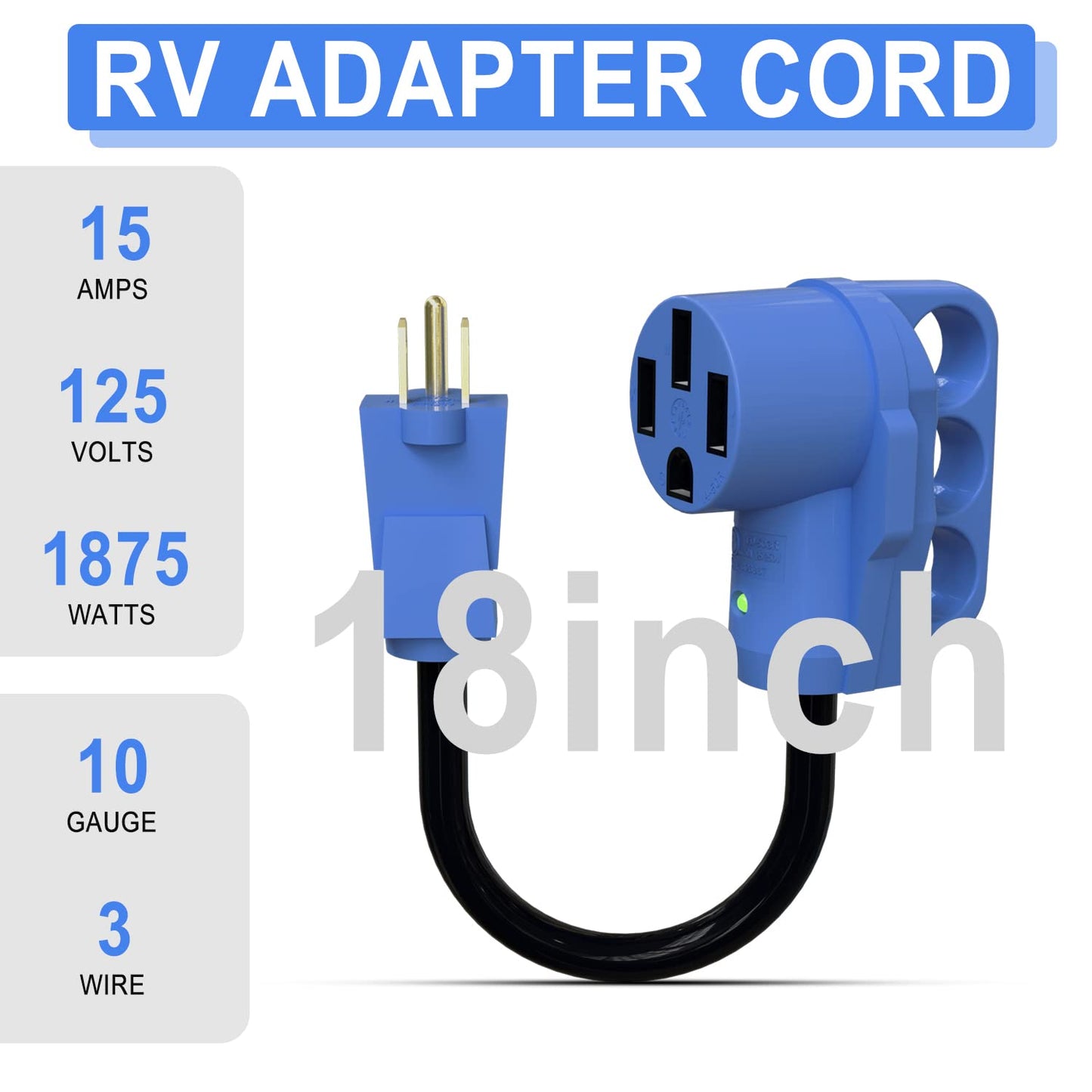 EPICORD 15 Amp Male to 50 Amp Female Dogbone Adapter RV Electrical Converter Cord Cable-Blue