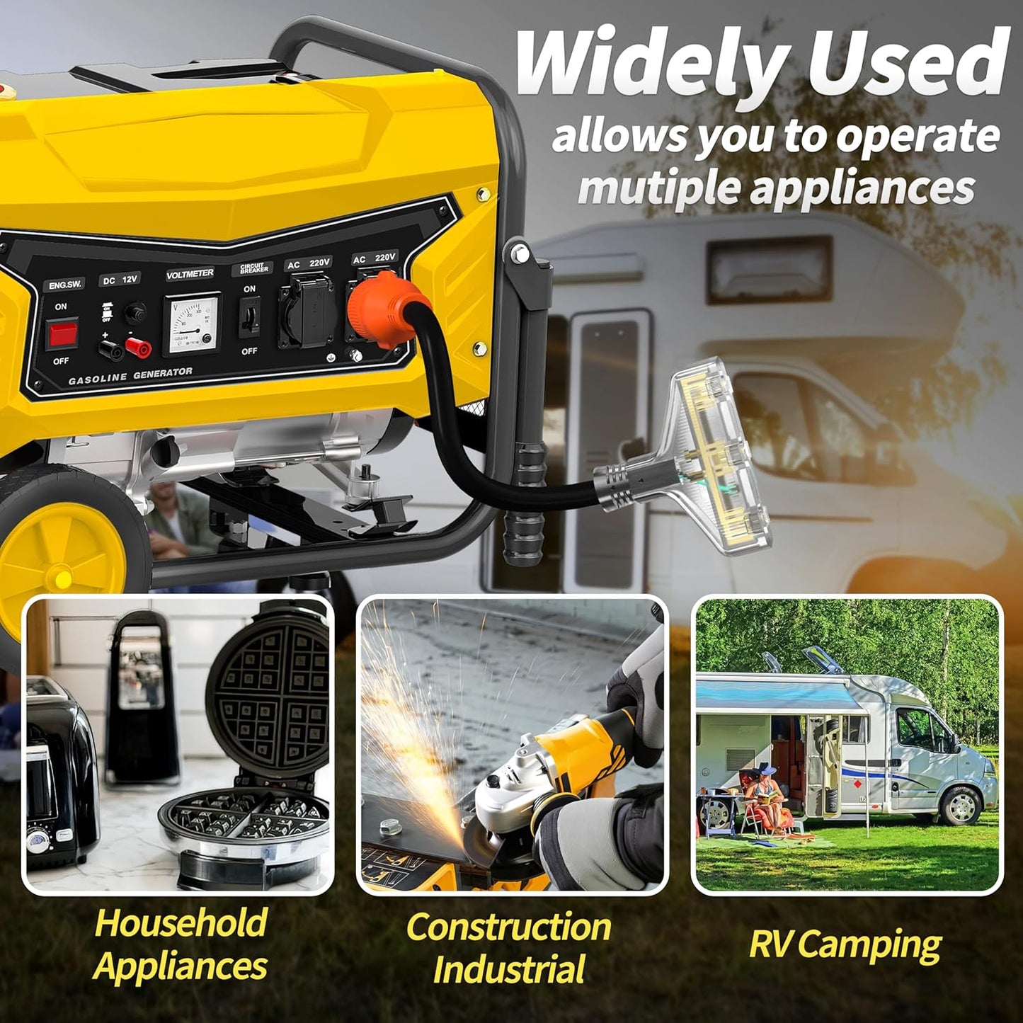 30 Amp to 110 Generator Adapter Cord,3 Prong 30 Amp to 15 Amp Adapter,NEMA L5-30P Male to 3x5-15R T-Blade Tri-outlets Female with LED Indicator 1 FT