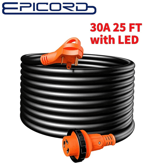 EPICORD 25FT 30Amps RV Extension Cord with Finger Grip Plug with Indicator and Twist Lock End