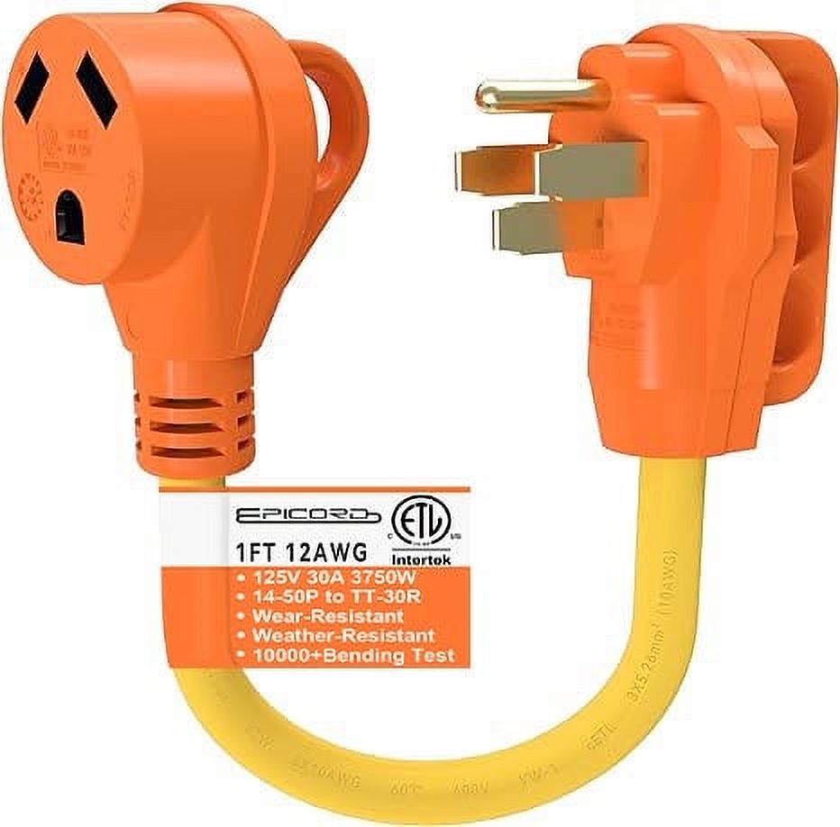 EPICORD 50Amp Male to 30Amp Female Dogbone Adapter RV Electrical Converter Cord Cable-Orange