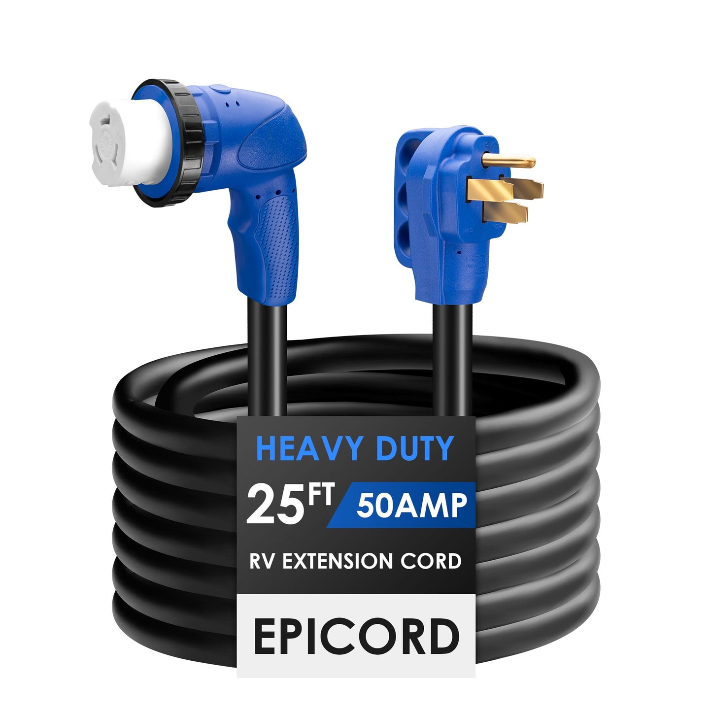 EPICORD 25ft 50amps RV Extension Cord with 90 Degree Angle Twist Lock,Plug W/Handles with Indicator