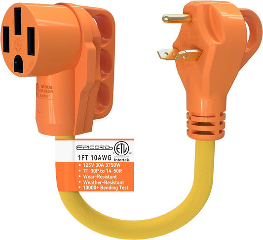 EPICORD 30Amp Male to 50Amp Female Dogbone Adapter RV Electrical Converter Cord Cable-Orange