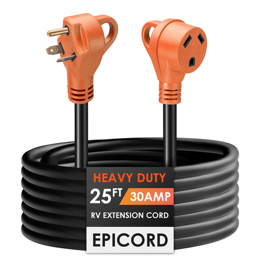 EPICORD 25ft 30Amps RV Extension Cord with Finger Grip Plug with Indicator and Female Receptacle