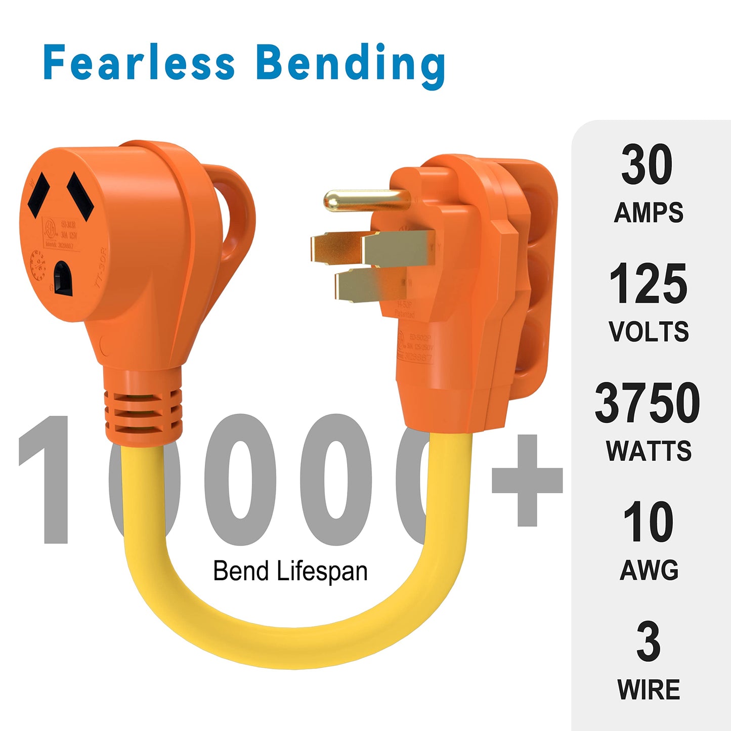 EPICORD 50Amp Male to 30Amp Female Dogbone Adapter RV Electrical Converter Cord Cable-Orange