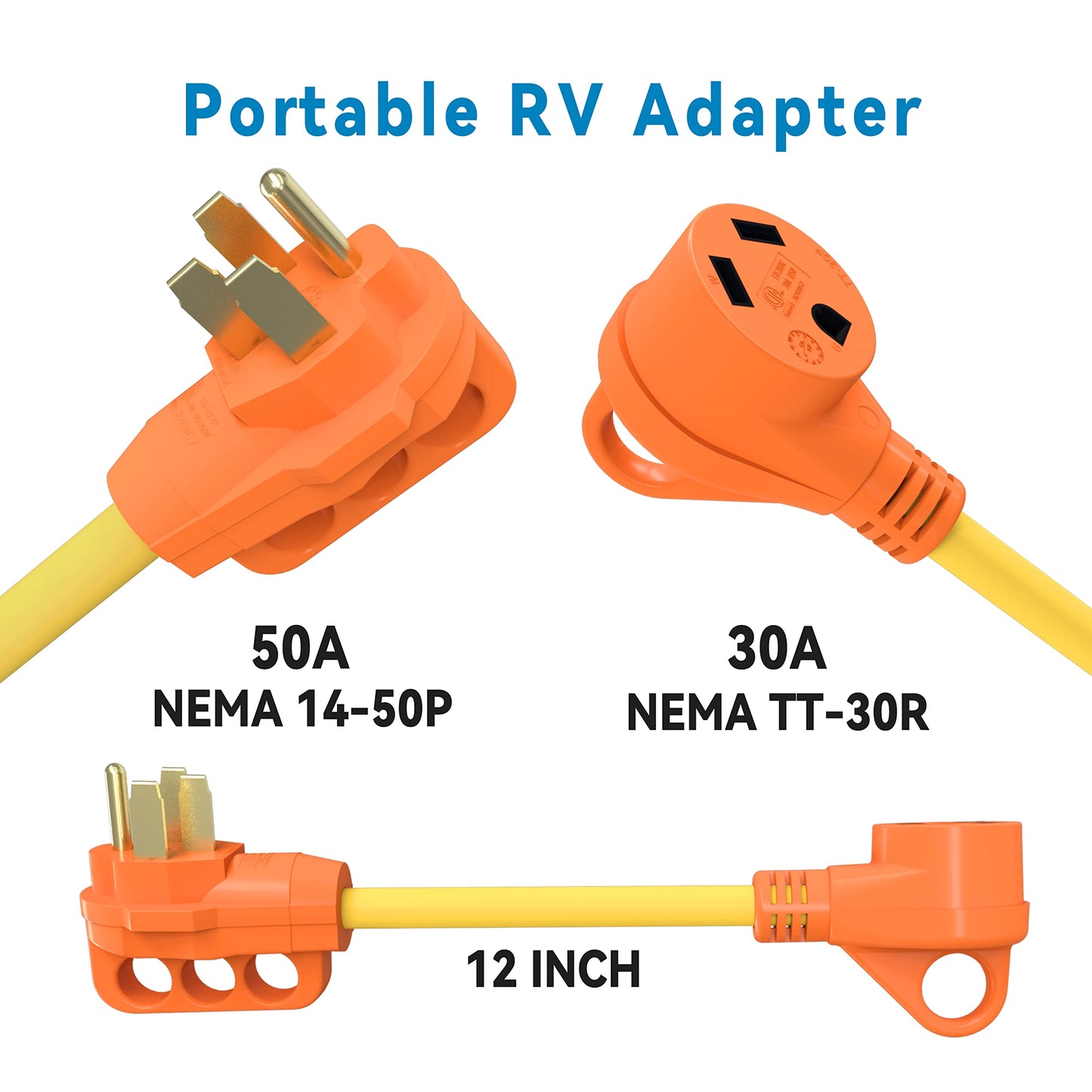 EPICORD 50Amp Male to 30Amp Female Dogbone Adapter RV Electrical Converter Cord Cable-Orange