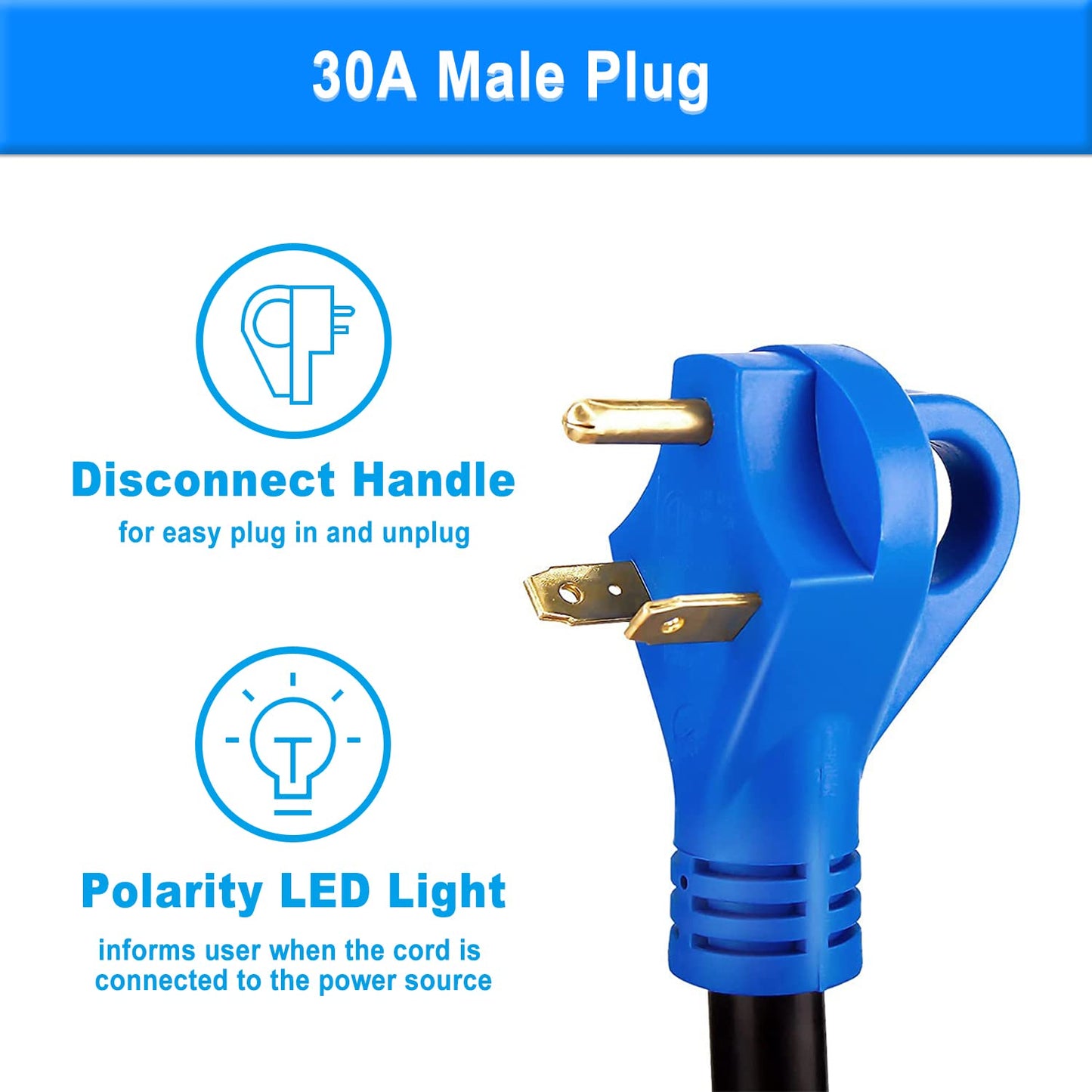 EPICORD 30 Amp Male to 15 Amp Female Dogbone Adapter RV Electrical Converter Cord Cable-Blue