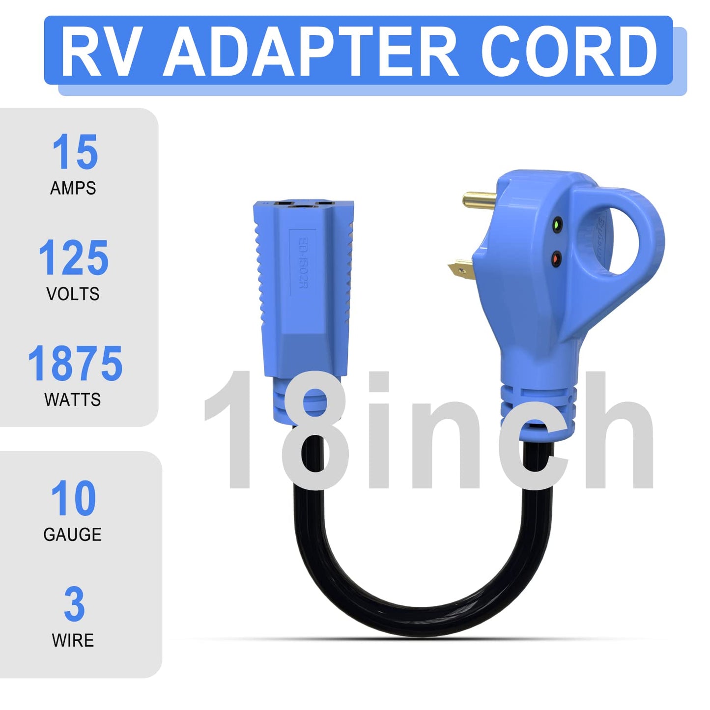 EPICORD 30 Amp Male to 15 Amp Female Dogbone Adapter RV Electrical Converter Cord Cable-Blue