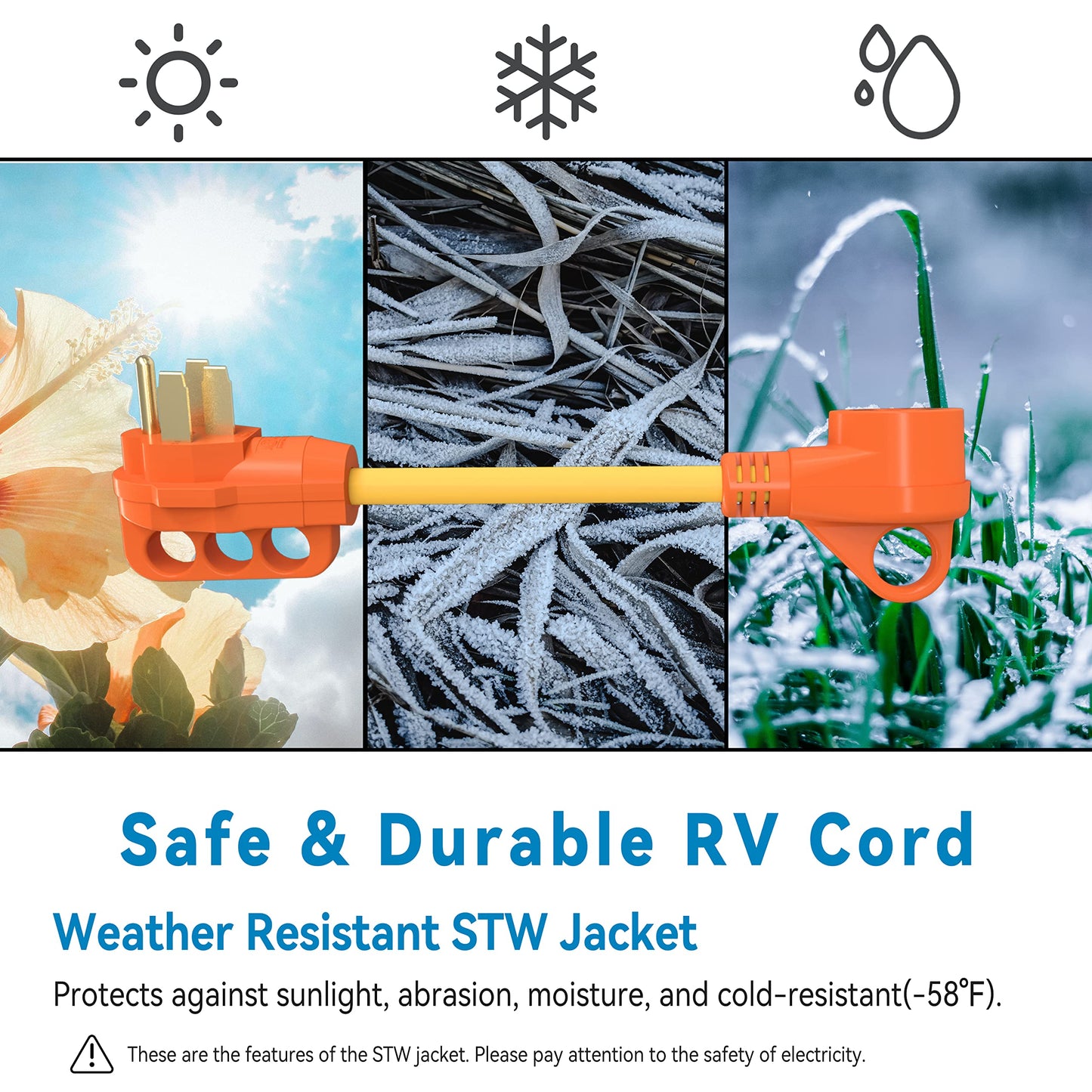 EPICORD 50Amp Male to 30Amp Female Dogbone Adapter RV Electrical Converter Cord Cable-Orange