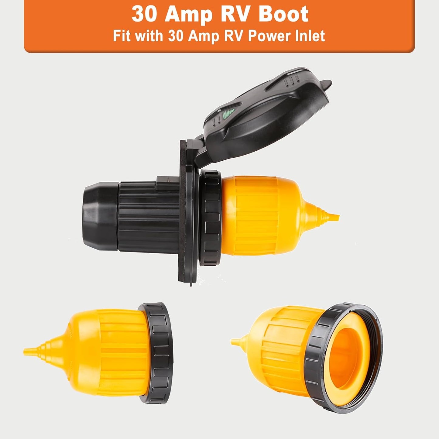 EPICORD 30 AMP RV Power Inlet Receptacle Power Plug with Indicator,125V,Female Twist Locking Connector with Weatherproof Cover Boot Kit for RV Trailer Boat Caravan Camper,NEMA L5-30R